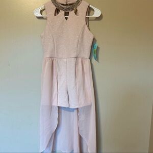 Elegant Pink Sleeveless Dress with Beaded Neckline